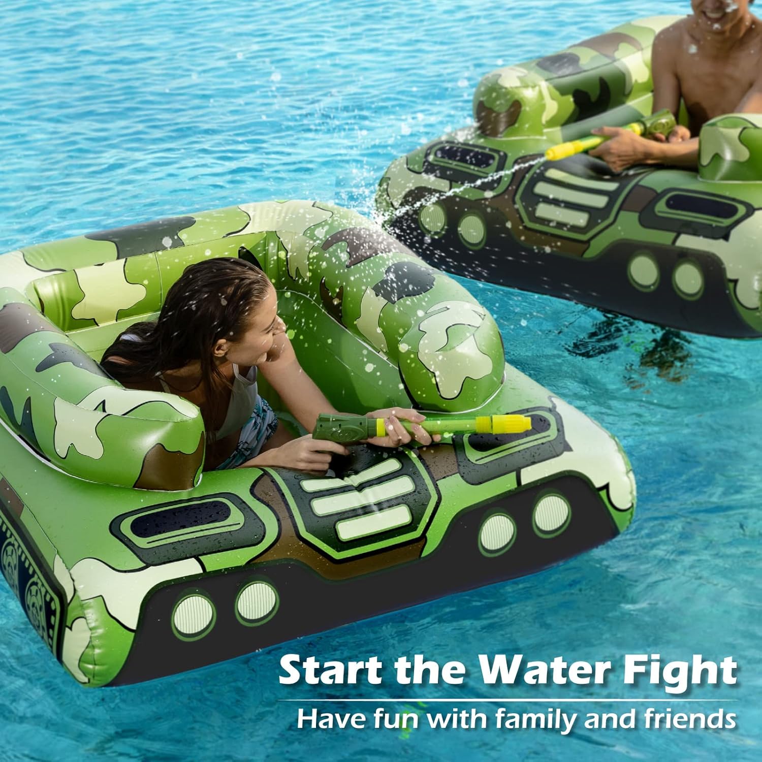 Jasonwell Inflatable Tank Swimming Pool Floaties with Water Cannon Gun Swim Floaty Rafts for Lake, Beach & Pool Party Toys for Boys, Girls, Kids & Adults- Green - Image 5