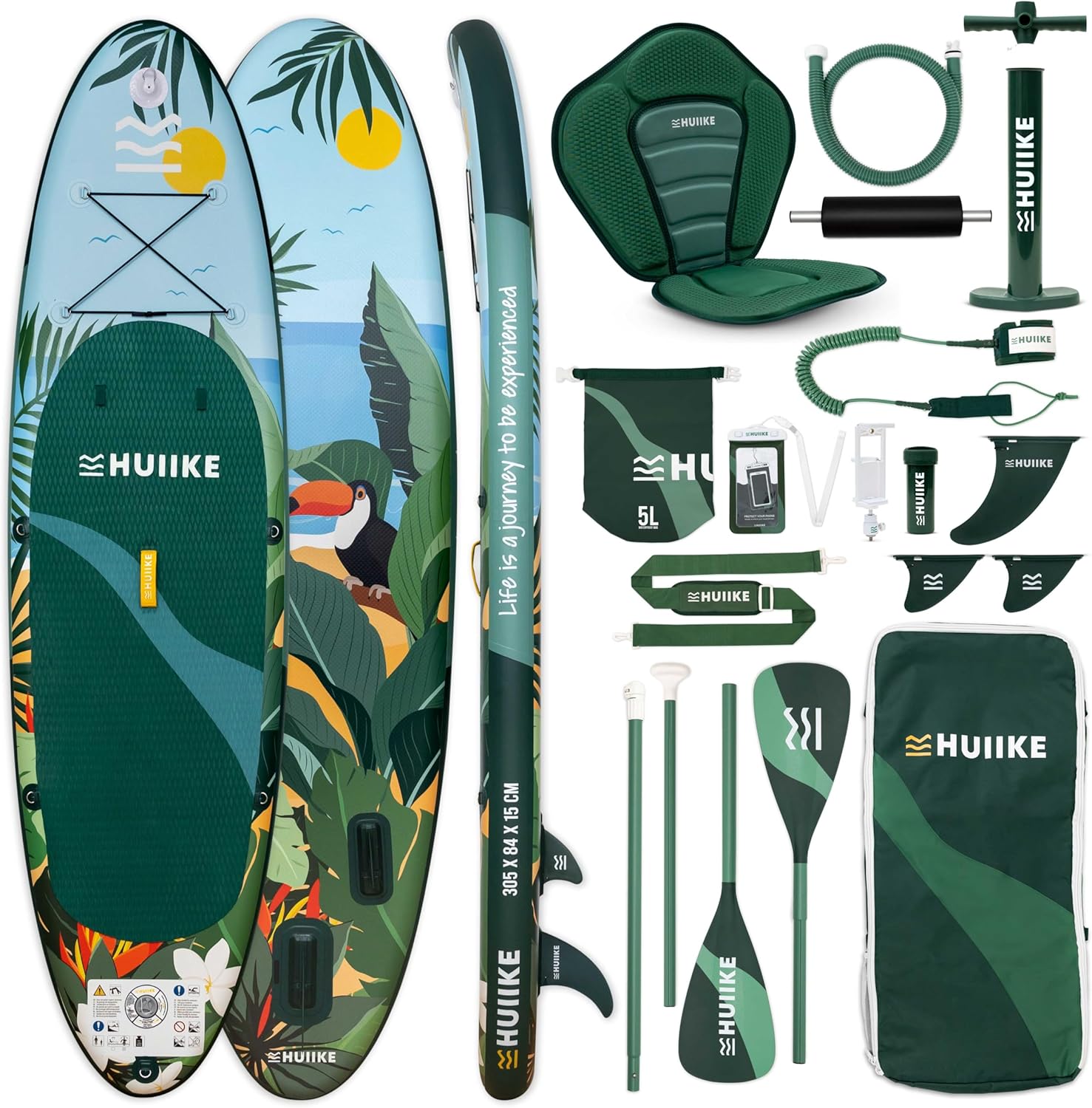 HUIIKE Inflatable Paddle Board for Adults with Accessories Included, Oar, Fins, Pump. Stand Up Paddleboard Great Stability and Resistance. 10’ x 33" x 5.9", Maximum Load 286 lb