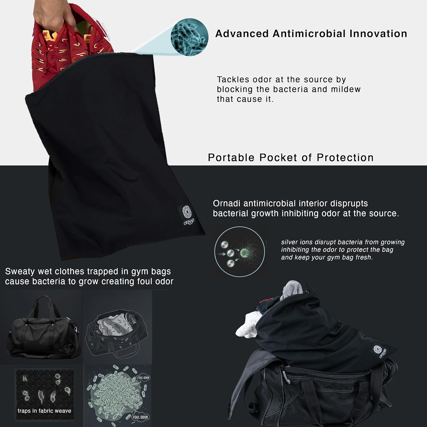 Waterproof Sweaty Clothes Bag Antimicrobial Wet Dry Pouch Inhibits Bacteria & Smelly Odor from Dirty Sport Laundry & Swimsuits for Fresh Gym Bag & Travel Luggage 14.5 X 17 inch Eco Made In USA - Image 2