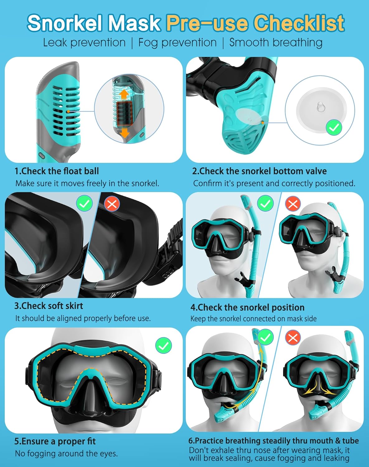 Snorkeling Gear for Adults Kids, Dry-Top Snorkel Set, 180°Panoramic Wide View Diving Mask Breathing Freely Snorkel Mask for Snorkeling Scuba Diving Swimming Travel - Image 4