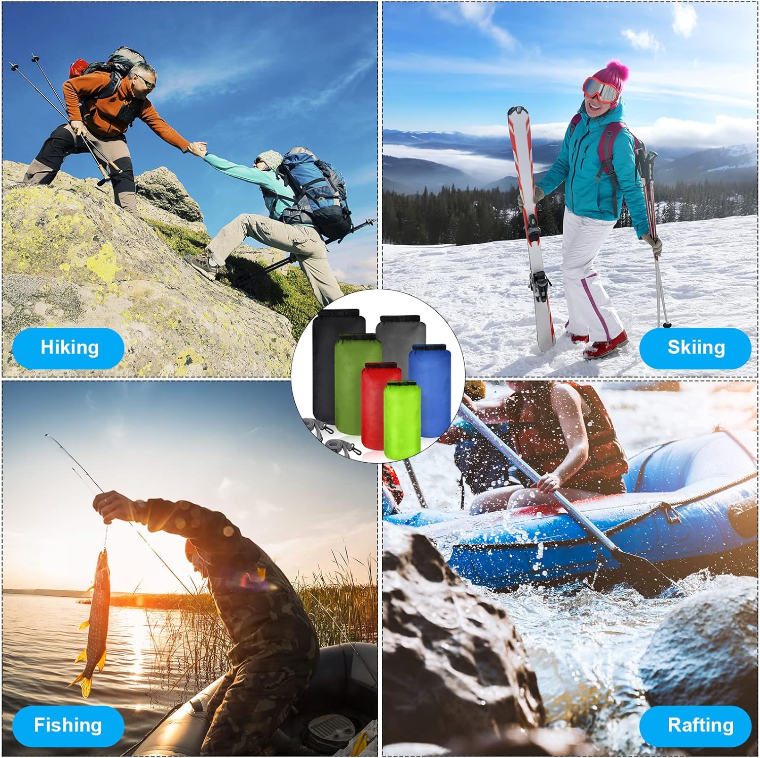 Shappy 6 Pcs Waterproof Dry Bag Set Ultralight Stuff Sack 20/15/10/8/5/3L Backpacking Bag with Long Adjustable Strap Outdoor Keep Gear Dry Sack for Camping Kayaking Boating Hiking Travel - Image 7