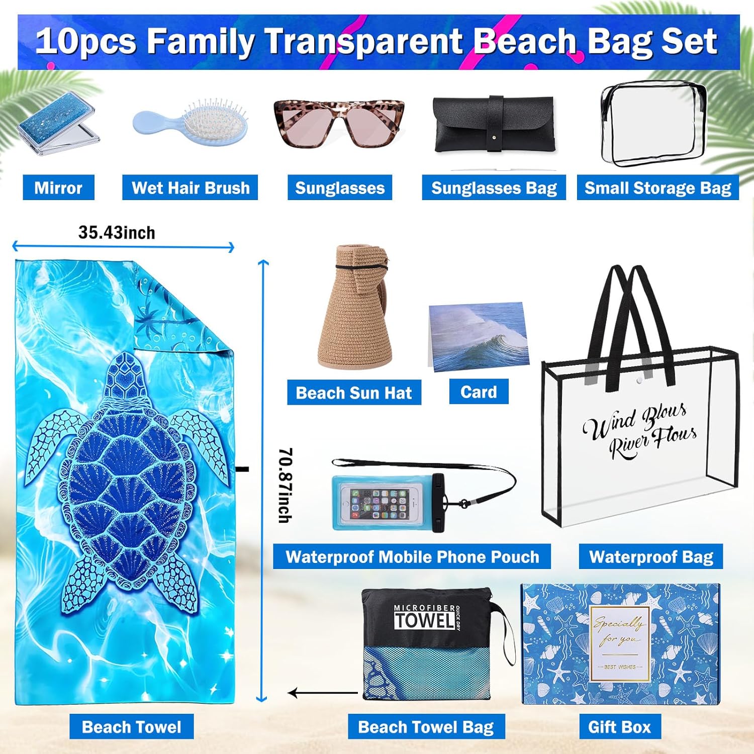 Beach Gifts for Women, Beach Gifts Set for Beach Lovers, Beach Towel Vacation Travel Essentials Birthday Graduation Gift Baskets for Friends Sister Multipurpose Waterproof Travel Tote Bag - Image 2
