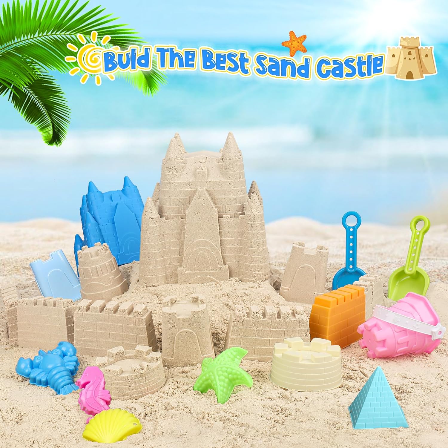 Beach Toys Sand Toys for Kids, Sand Castle Toys with Castle Bucket, Sand Molds, Shovel and Rake, Sandbox Toy for Toddlers 1-3 4 5 6 7 8 9 10 12, Beach Summer Accessories for Kids - Image 4