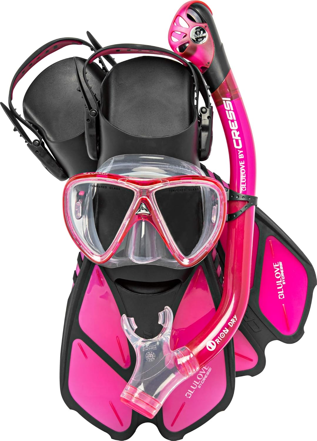 Cressi Adult Snorkel Set (Mask, Dry Snorkel, Adjustable Fins) - Light for Travel - Ocean Set: Designed in Italy