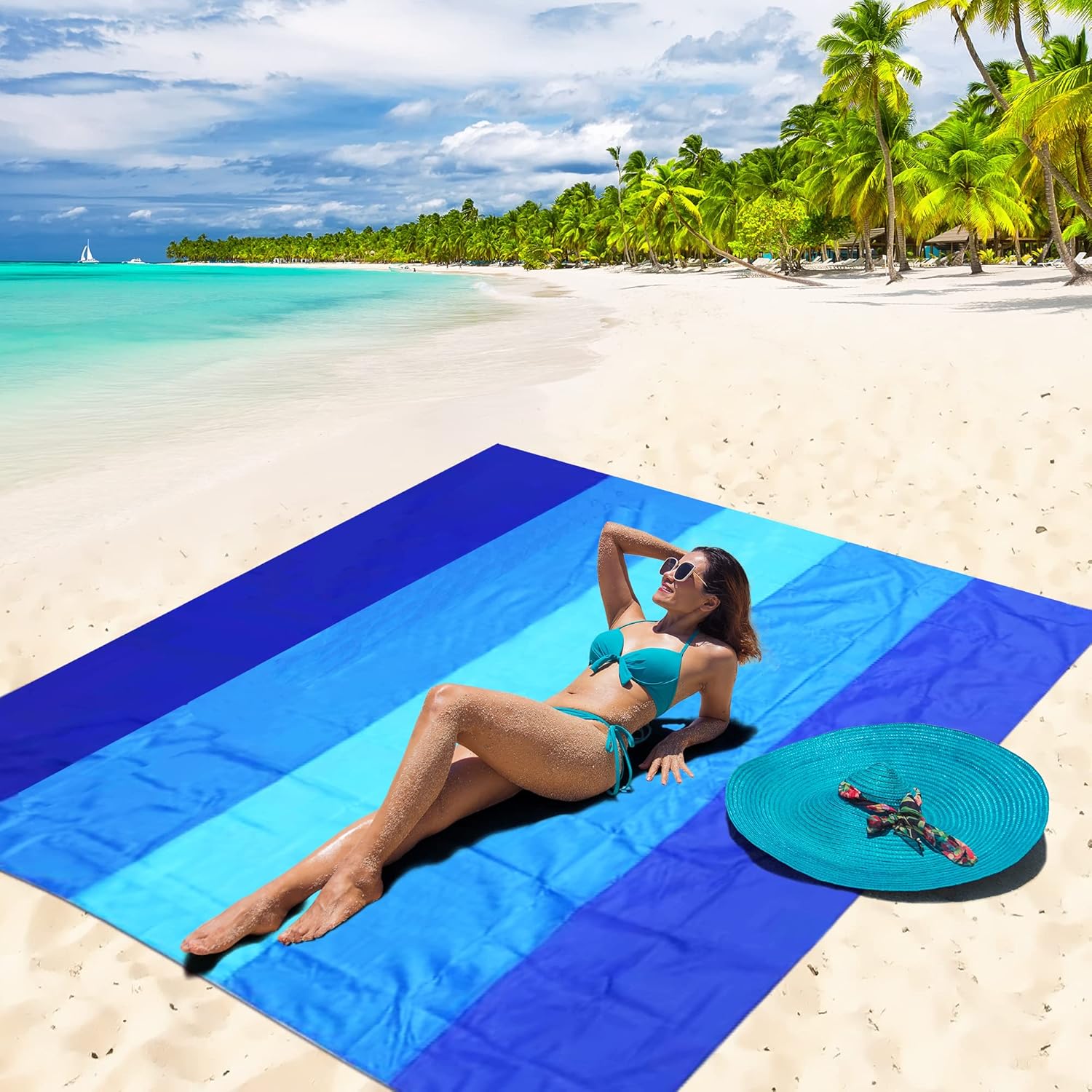 Beach Blanket Waterproof Sandproof Beach Mat 79" X 83"/10'x9'for 2-8 Adults Quick Drying Outdoor Picnic Mat Beach Accessories for Travel, Camping, Hiking - Image 5