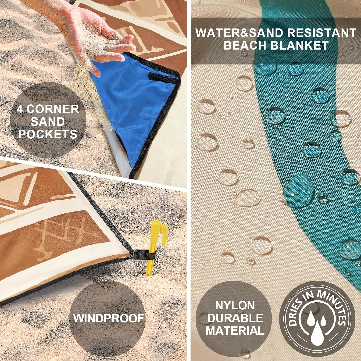 Beach Blanket Waterproof Sandproof Beach Mat 79" X 83"/10'x9'for 2-8 Adults Quick Drying Outdoor Picnic Mat Beach Accessories for Travel, Camping, Hiking - Image 3