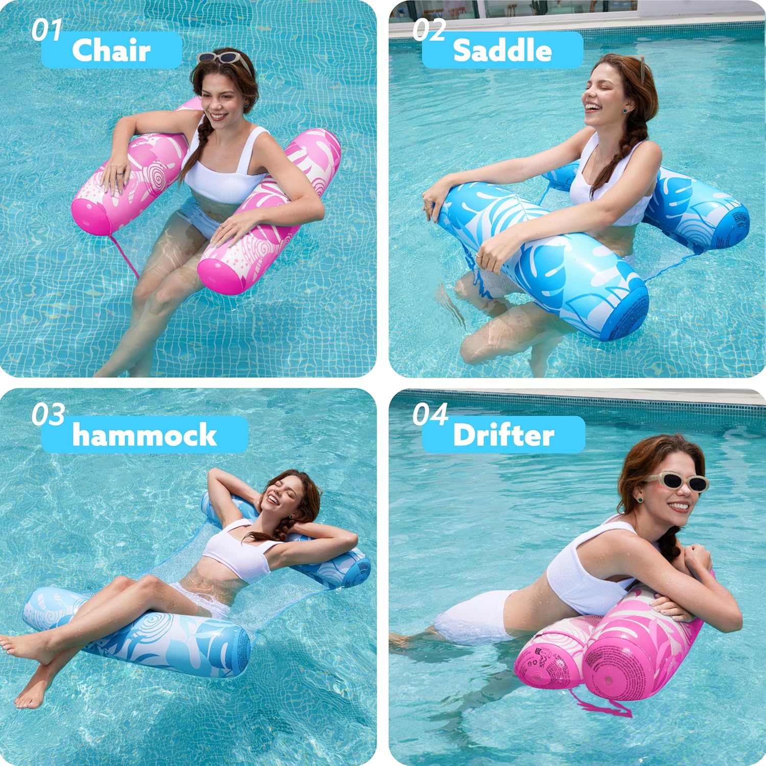 SLOOSH 2 Packs Hammock Pool Floats Adults, 4-in-1 Multi-Purpose Inflatable Pool Floats PVC Water Hammock Lounge Floaties - Image 2