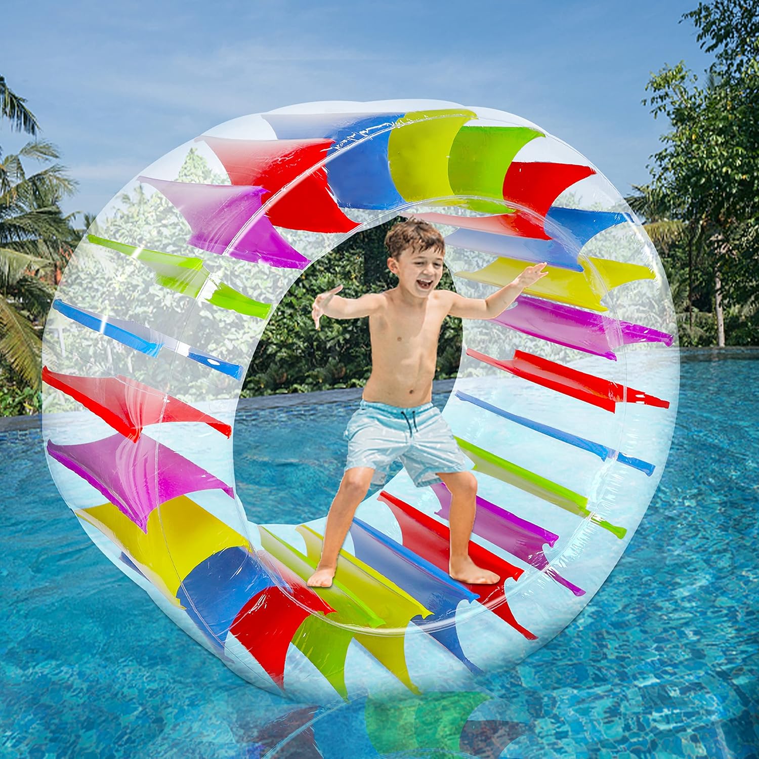 Zcaukya 65"/47" Giant Inflatable Wheel Roller, Colorful Water Rolling Wheel Float for Kids Summer Swimming Pool Parties, Rolling on The Lawn, Indoor Outdoor Fun Toys for Games Supplies - Image 3