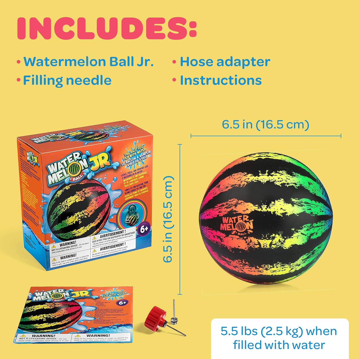 Watermelon Ball JR Durable Fillable Pool Toy for Underwater Games - Football, Basketball & Rugby - Perfect for Water Parties - Fun for Adults & Kids Alike - Ages 6+, 6.5" Multicolor - Image 6
