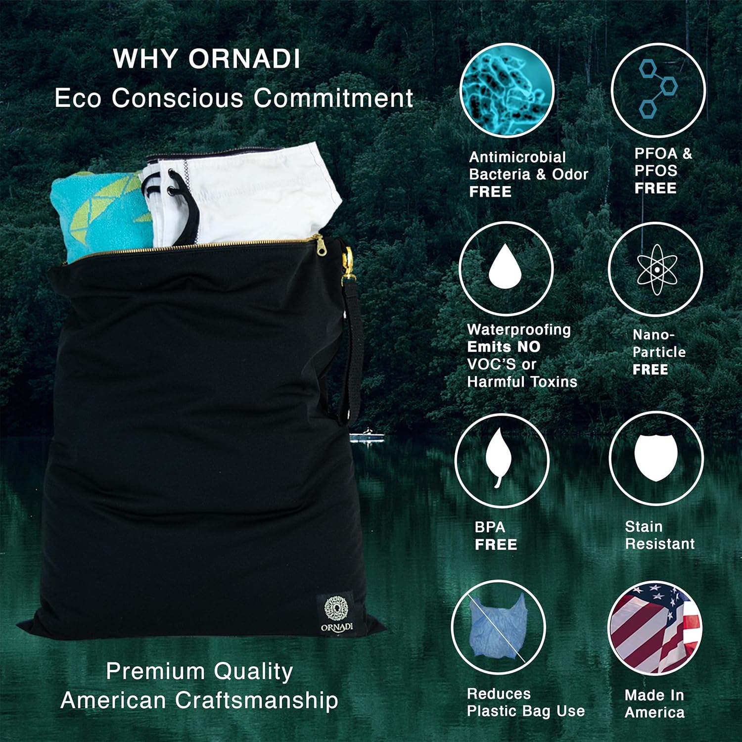 Ornadi X Large Antimicrobial Wet Dry Bag - Odor Proof for Sweaty Gym Clothes, Swimsuit & Towels, Dirty Travel Laundry, Waterproof, Leak Proof, Made in USA 17 x 23.5” - Image 7