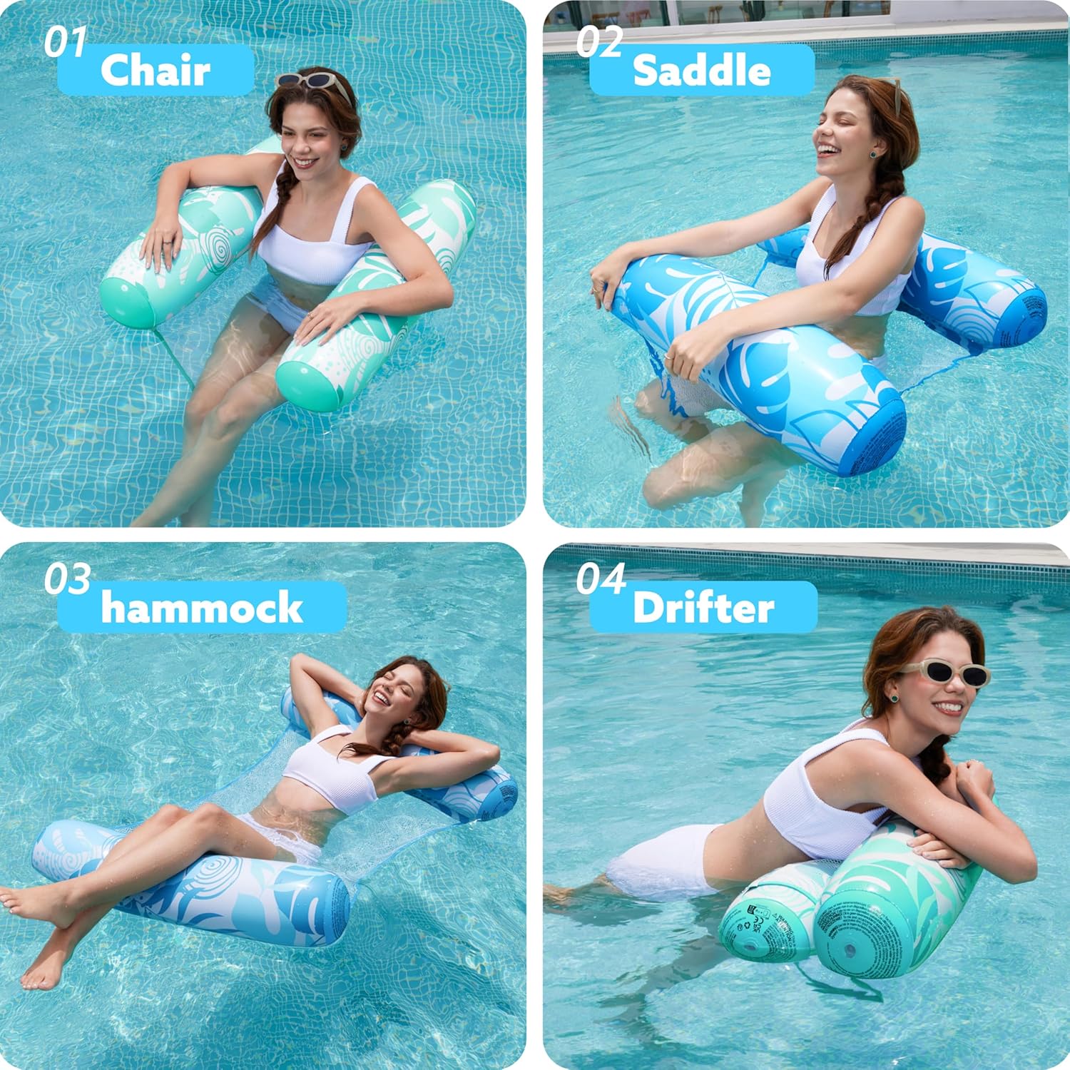 SLOOSH 2 Packs Hammock Pool Floats Adults, 4-in-1 Multi-Purpose Inflatable Pool Floats PVC Water Hammock Lounge Floaties - Image 2