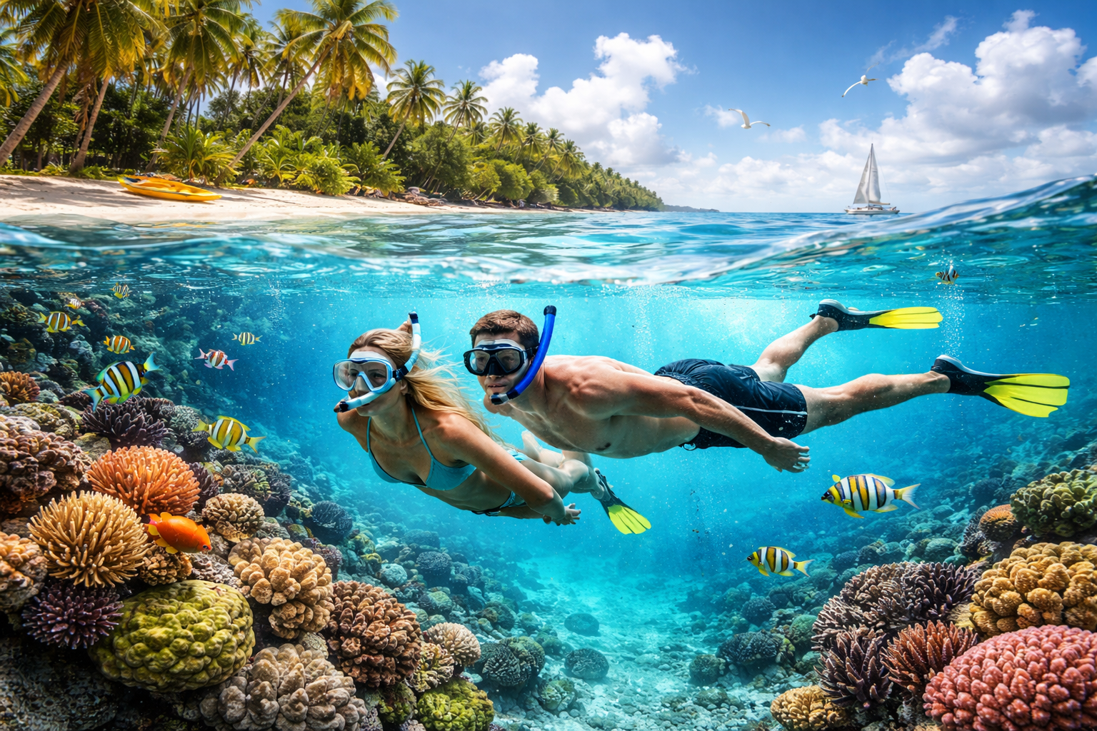 Ocean water adventure with snorkeling and beach lifestyle