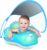 Baby Pool Float No Flip Over, Inflatable Baby Float with Sun Protection Canopy, Baby Swimming Float, Baby Swim Float with Double Air Chambers, Add Tail for Age of 3-36 Months