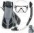 ZEEPORTE Mask Fin Snorkel Set, Travel Size Snorkeling Gear for Adults with Panoramic View Anti-Fog Mask, Trek Fins, Dry Top Snorkel and Gear Bag for Swimming Training, Snorkeling Kit Diving Packages