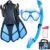 Kids Snorkeling Set Children Mask Fin Snorkel Set Snorkeling Gear Snorkel Mask + Adjustable Swimming Kids Flippers+ Dry Snorkel Tube + Travel Bags