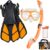 Kids Snorkeling Set Children Mask Fin Snorkel Set Snorkeling Gear Snorkel Mask + Adjustable Swimming Kids Flippers+ Dry Snorkel Tube + Travel Bags