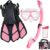 Kids Snorkeling Set Children Mask Fin Snorkel Set Snorkeling Gear Snorkel Mask + Adjustable Swimming Kids Flippers+ Dry Snorkel Tube + Travel Bags